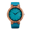 Prepare for compliments sporting this uniquely blue colored leather band w/ Gorgeous Wood Face Trim Shop TomLew Watch Collection Now