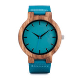 Prepare for compliments sporting this uniquely blue colored leather band w/ Gorgeous Wood Face Trim Shop TomLew Watch Collection Now