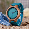 Prepare for compliments sporting this uniquely blue colored leather band w/ Gorgeous Wood Face Trim Shop TomLew Watch Collection Now