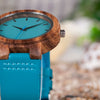 Prepare for compliments sporting this uniquely blue colored leather band w/ Gorgeous Wood Face Trim Shop TomLew Watch Collection Now