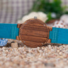 Prepare for compliments sporting this uniquely blue colored leather band w/ Gorgeous Wood Face Trim Shop TomLew Watch Collection Now