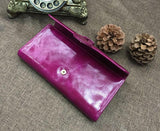 •	Gorgeous gloss leather wallets in five succulent colors  •	3.75” H x 1” W x 7” L •	Durability that lasts for years •	Everyday eye candy… Prepare for compliments!