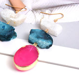 •	Stunning white, blue, and hot pink natural stones •	2.9-inch drop set in gold  •	Remarkable quality •	Prepare for compliments!