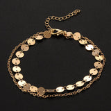 Shimmering gold layered anklet Clean, crisp, and beautiful Minimalist lovers dream with a fresh splash of sparkle Approx. 8.5 to 9” for deluxe ankle comfort Beautifully crafted Often called Sexy Barefoot Sandals or Beach Sandals Prepare for compliments!