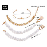 •	Trendy, fun, 4pc set layered look •	Gold tone simulated pearl, superior quality, durable, and gorgeous •	Each bracelet is light weight and 7 inches with a beautiful lobster claw clasp •	Layer all 4pcs together or wear individually •	Perfect for parties, work, or date night •	Prepare for compliments!