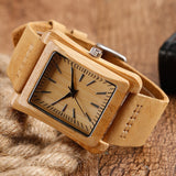 Prepare for compliments with this simple clean caramel colored leather band bamboo watch.  Shop Now