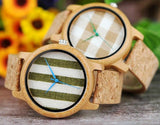 Prepare for questions and compliment sporting this unique fabric faced Cork Band Wood Watch Shop Now