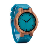 Prepare for compliments sporting this uniquely blue colored leather band w/ Gorgeous Wood Face Trim Shop TomLew Watch Collection Now