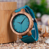 Prepare for compliments sporting this uniquely blue colored leather band w/ Gorgeous Wood Face Trim Shop TomLew Watch Collection Now