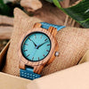 Prepare for compliments sporting this uniquely blue colored leather band w/ Gorgeous Wood Face Trim Shop TomLew Watch Collection Now